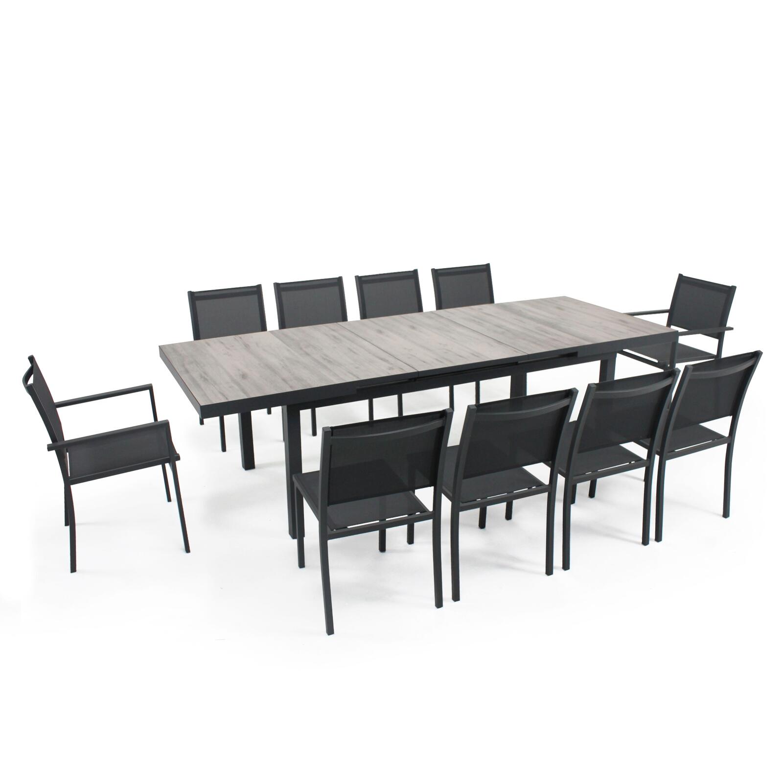 Rechteckiger, ausziehbarer Gartentisch (200/260 x 100 x 75 cm) aus Aluminium und Keramik  Rechteckiger, ausziehbarer Gartentisch (200/260 x 100 x 75 cm) aus Aluminium und Keramik