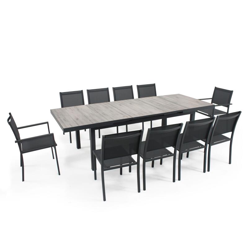 Rechteckiger, ausziehbarer Gartentisch (200/260 x 100 x 75 cm) aus Aluminium und Keramik