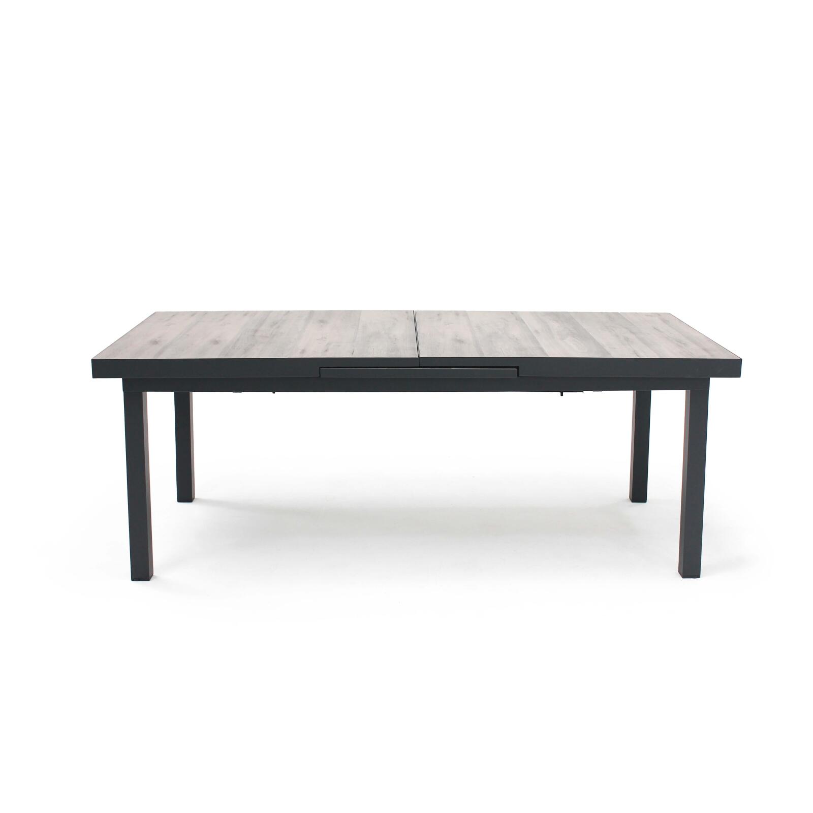 Rechteckiger, ausziehbarer Gartentisch (200/260 x 100 x 75 cm) aus Aluminium und Keramik  Rechteckiger, ausziehbarer Gartentisch (200/260 x 100 x 75 cm) aus Aluminium und Keramik