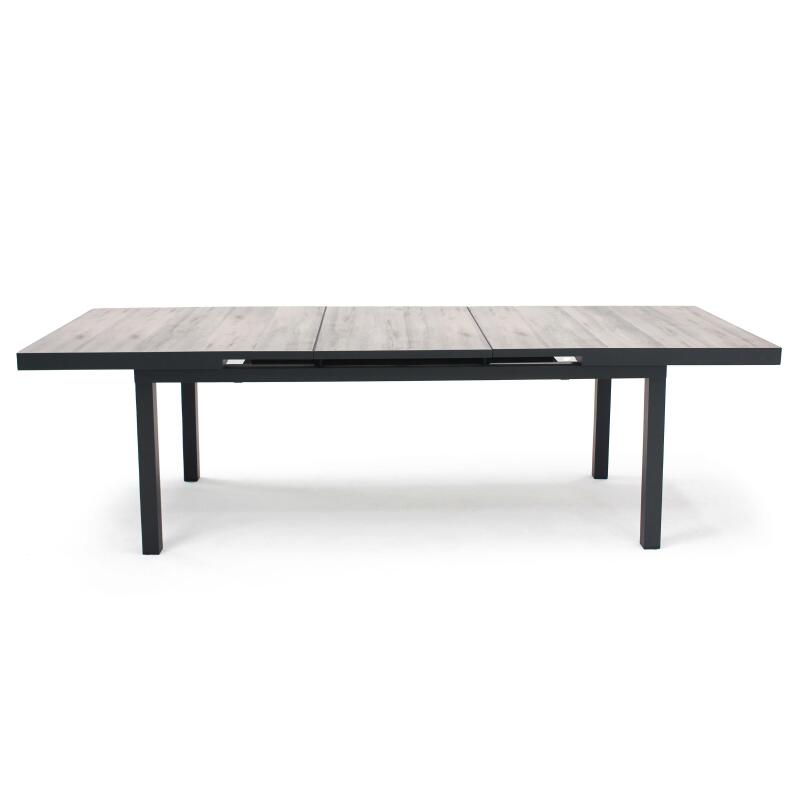 Rechteckiger, ausziehbarer Gartentisch (200/260 x 100 x 75 cm) aus Aluminium und Keramik