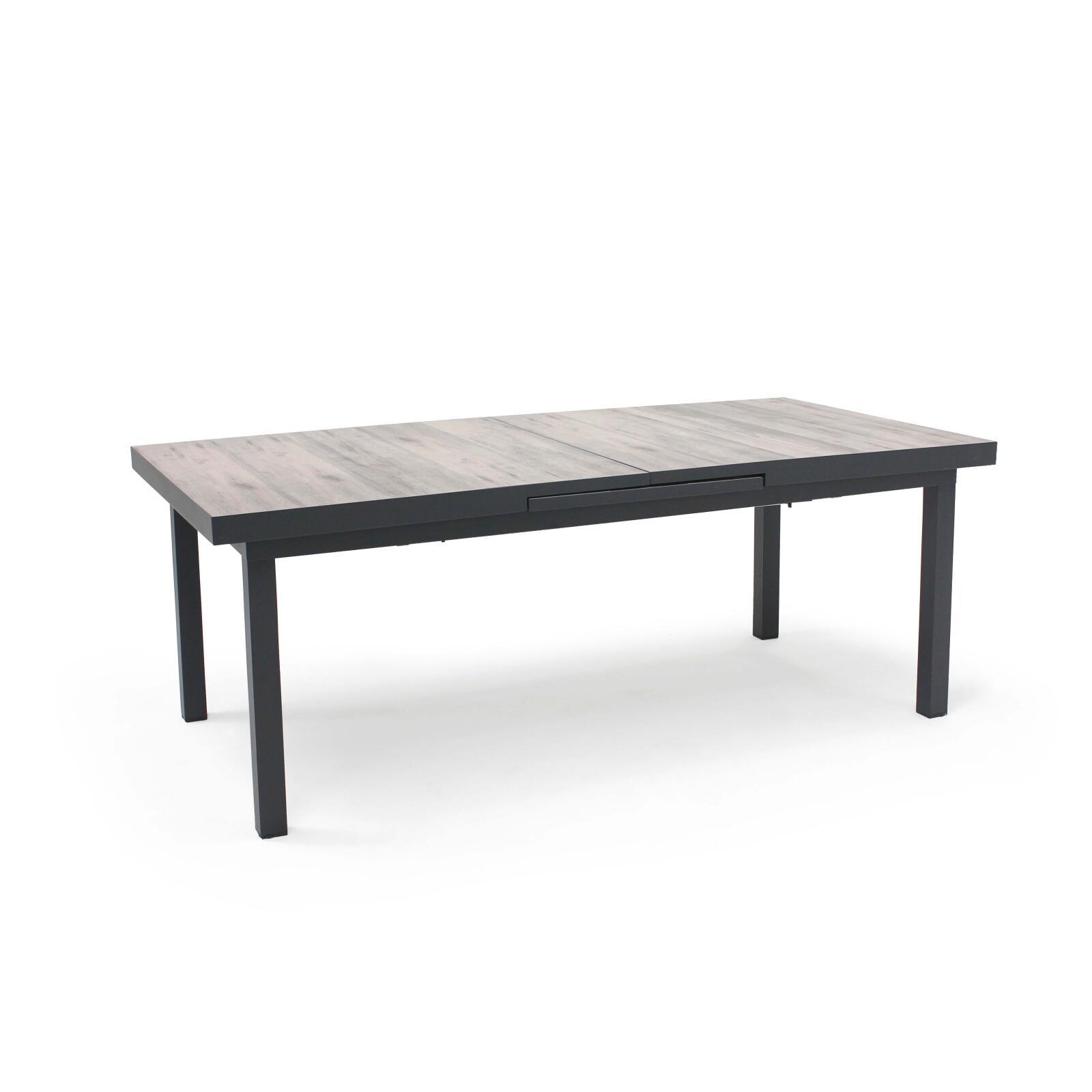 Rechteckiger, ausziehbarer Gartentisch (200/260 x 100 x 75 cm) aus Aluminium und Keramik  Rechteckiger, ausziehbarer Gartentisch (200/260 x 100 x 75 cm) aus Aluminium und Keramik