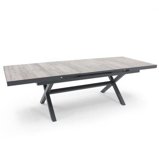 Rechteckiger, ausziehbarer Gartentisch (200/260 x 100 x 75 cm) aus Aluminium und Keramik