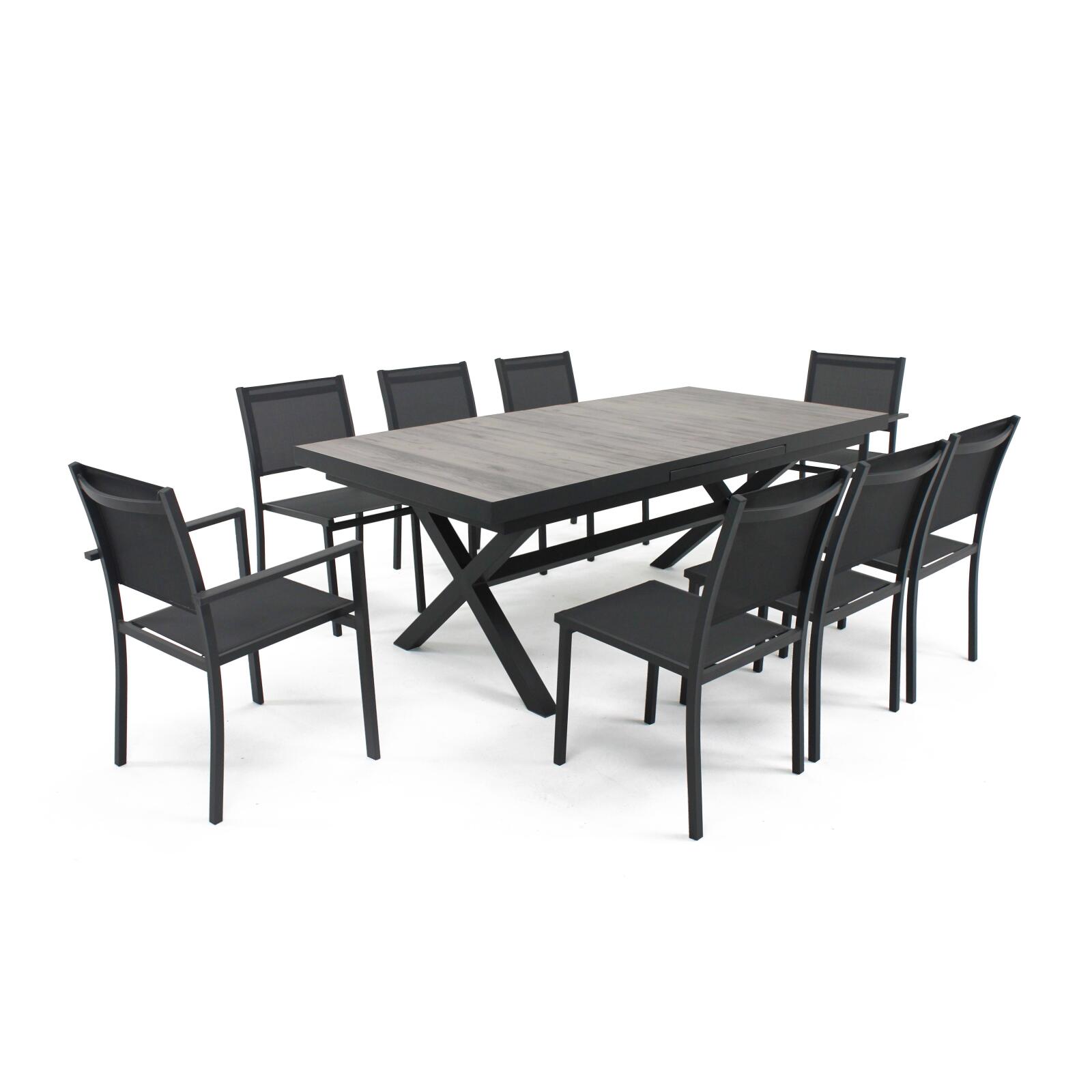 Rechteckiger, ausziehbarer Gartentisch (200/260 x 100 x 75 cm) aus Aluminium und Keramik  Rechteckiger, ausziehbarer Gartentisch (200/260 x 100 x 75 cm) aus Aluminium und Keramik