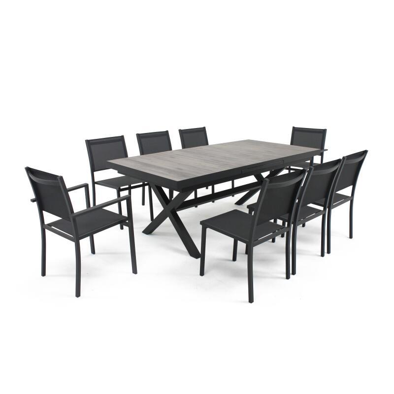 Rechteckiger, ausziehbarer Gartentisch (200/260 x 100 x 75 cm) aus Aluminium und Keramik 