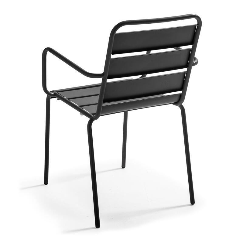 Quadratischer Gartentisch 120 x 120 cm und 8 Stühle mit Armlehnen aus Metall  (6/7)