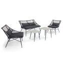 Gartenlounge-Set aus Seilen mit 1 Sofa, 2 Sesseln und stapelbaren Beistelltischen 