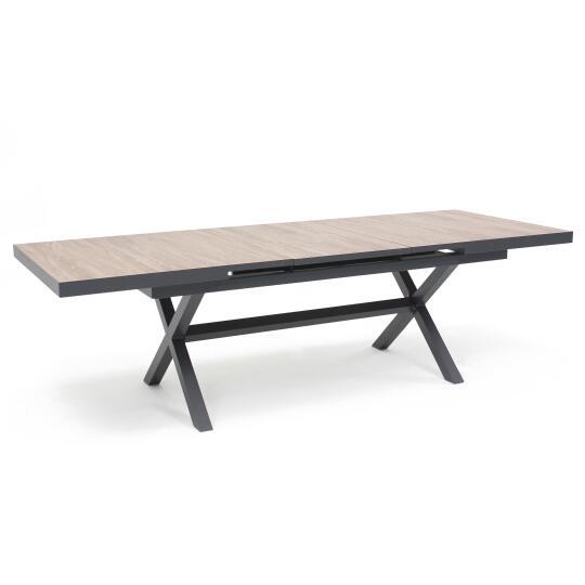 Rechteckiger, ausziehbarer Gartentisch (200/260 x 100 x 75 cm) aus Aluminium und Keramik