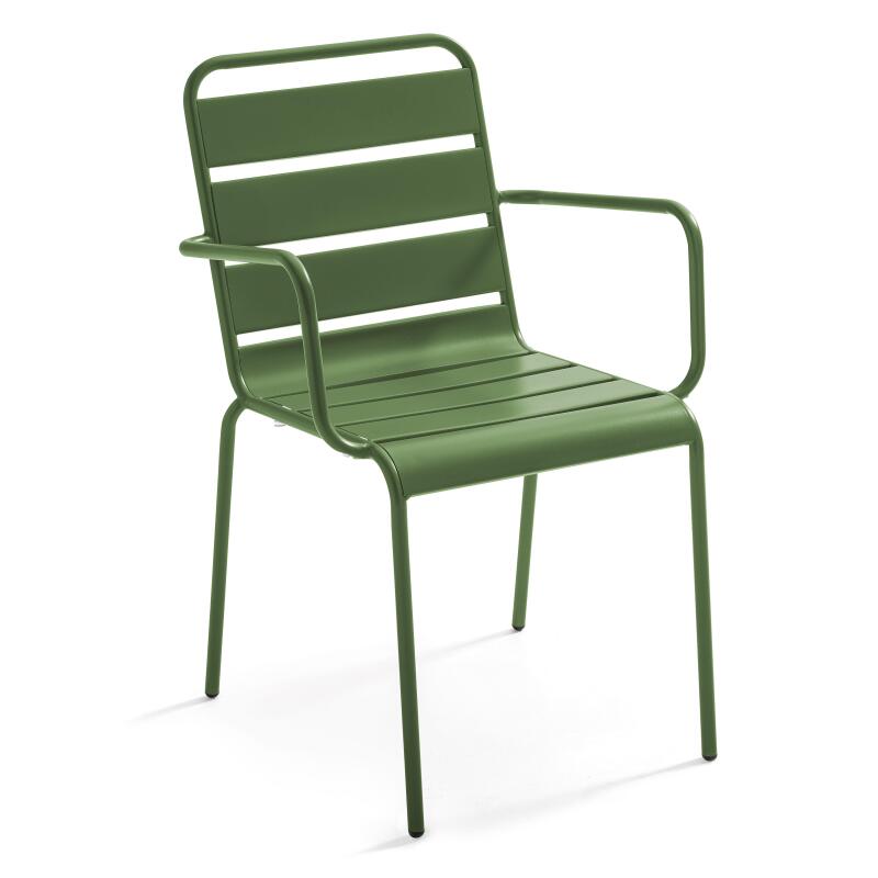Quadratischer Gartentisch 120 x 120 cm und 8 Stühle mit Armlehnen aus Metall