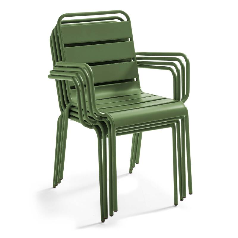 Quadratischer Gartentisch 120 x 120 cm und 8 Stühle mit Armlehnen aus Metall