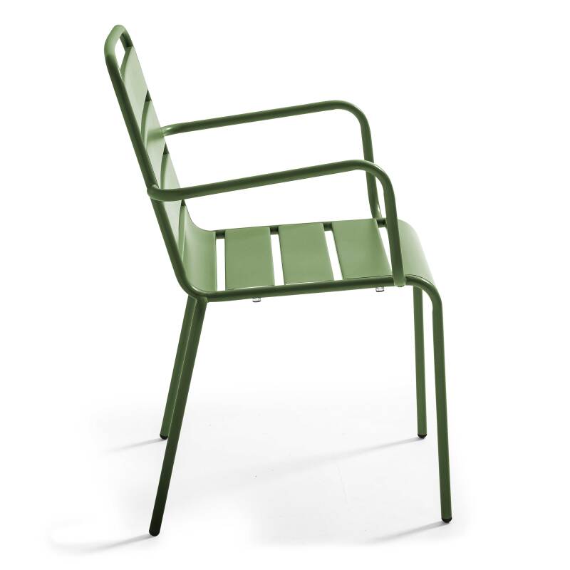 Quadratischer Gartentisch 120 x 120 cm und 8 Stühle mit Armlehnen aus Metall