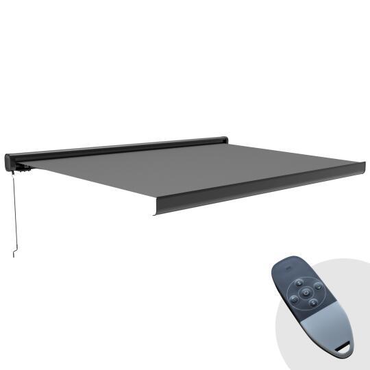 Elektrisches Markisenbanner mit LED und integrierter Box 5 x 3 m