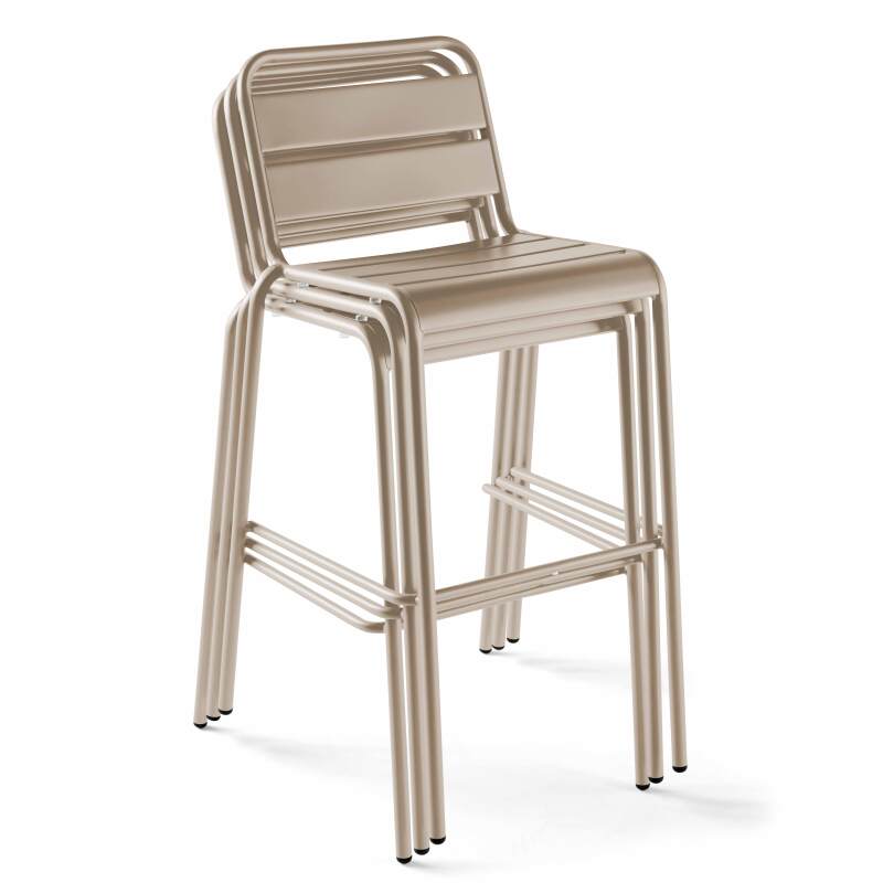 Hochbar-Tisch 70 cm x 70 cm und 4 hohe Metallstühle