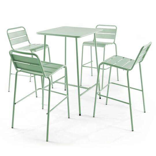 Hochbar-Tisch 70 cm x 70 cm und 4 hohe Metallstühle