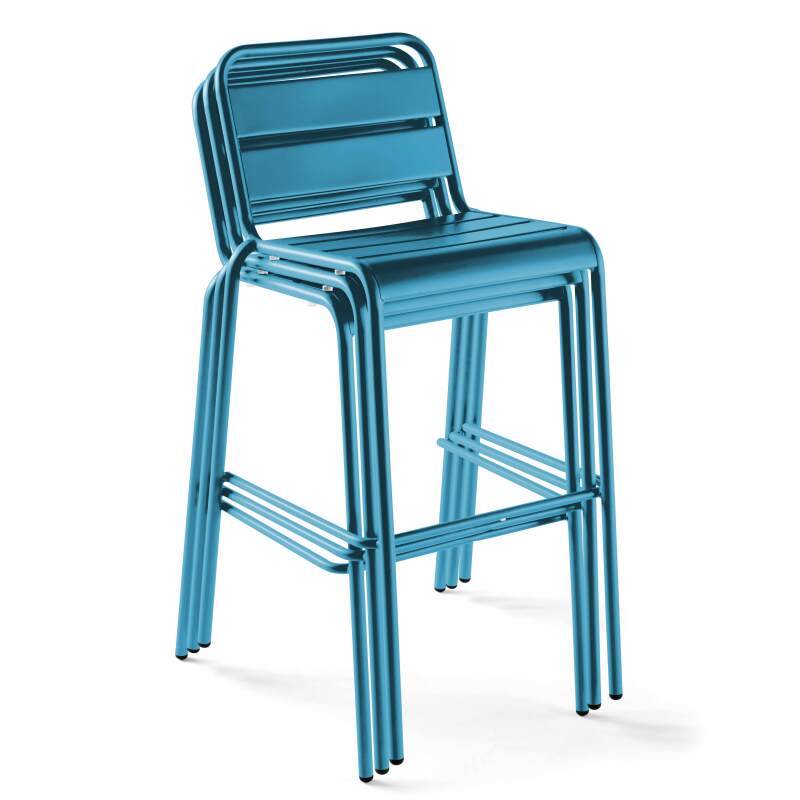 Hochbar-Tisch 70 cm x 70 cm und 4 hohe Metallstühle