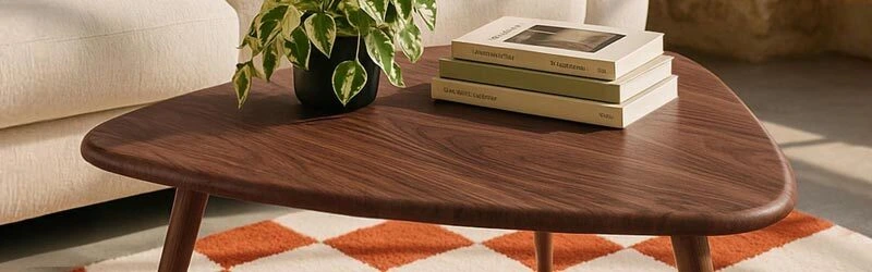 Couchtisch in Holzoptik mit dreieckiger Platte