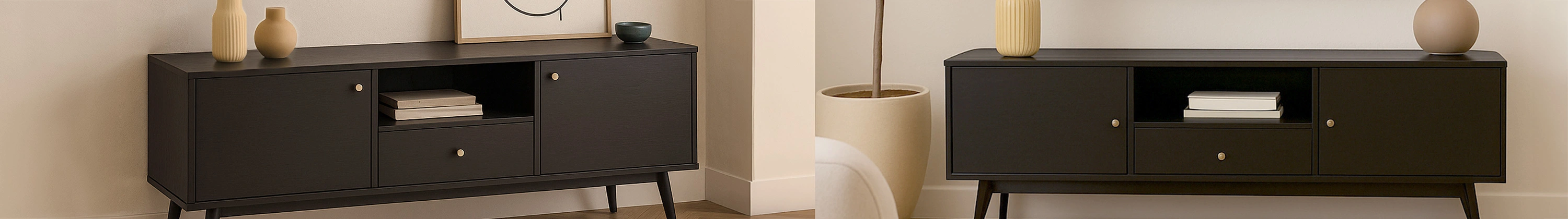 TV-Möbel in schwarzer Holzoptik, modernes Design