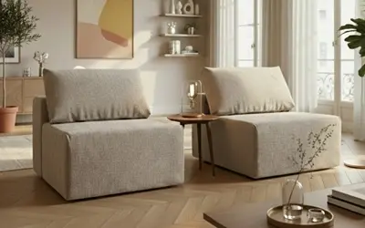 modulare Sofasessel aus Stoff in Ecru