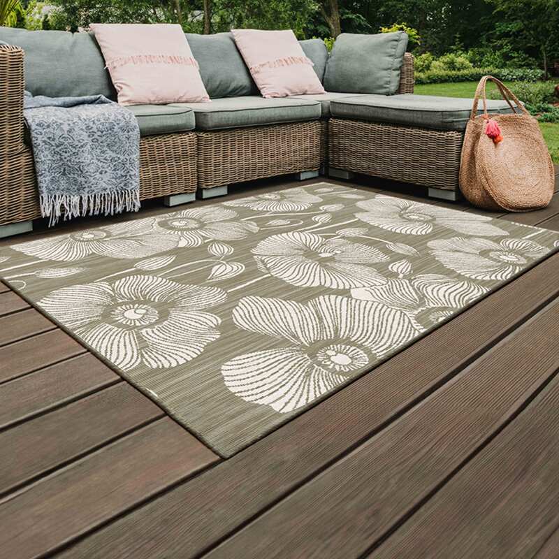 Outdoor-Teppich rechteckig, mit Blumenmuster, wendebar - Lifestyle