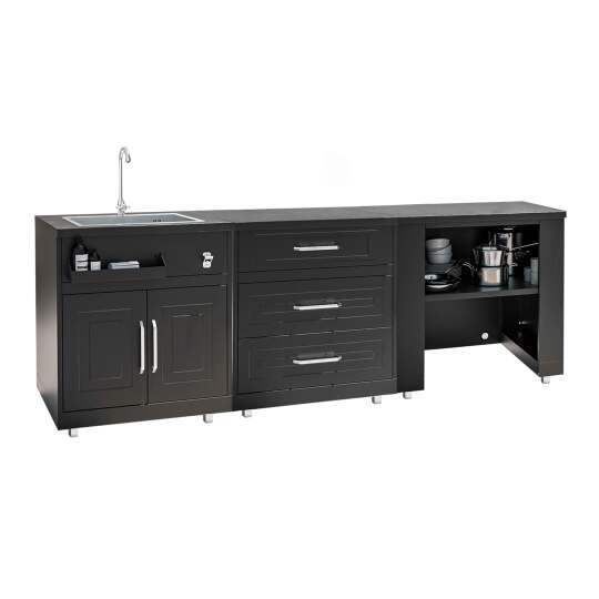 Outdoor-Küche aus Metall mit Outdoor-Spüle und Stauraum – 3 Module | Oviala
