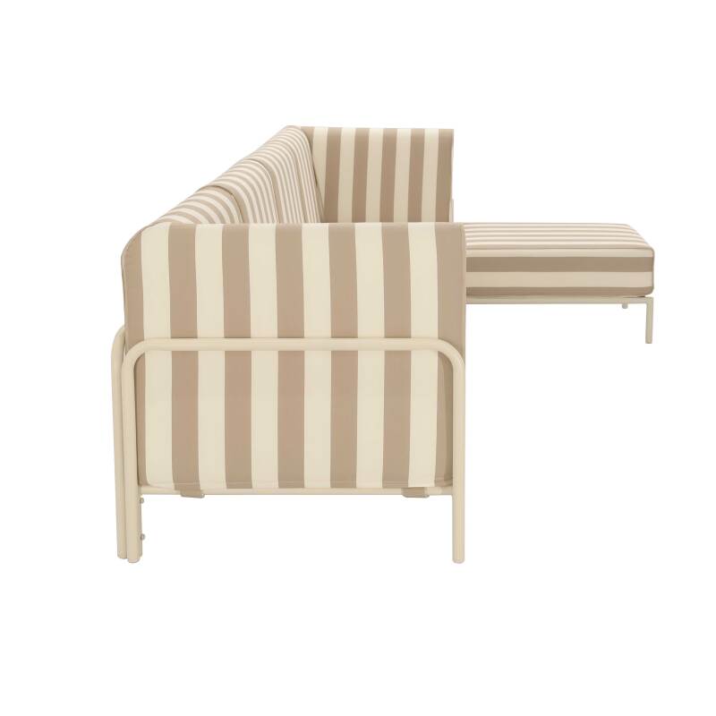 Modulare Gartenmöbel für 5 Personen bestehend aus 2 Sesseln, 2 Ecksesseln und 1 Sitzsack im gestreiften Design (6/8)