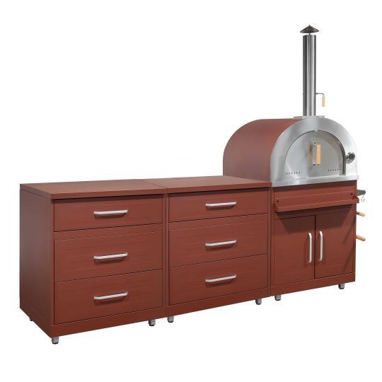Outdoor-Küche aus Metall mit Pizzaofen und Stauraum – 3 Module | Oviala